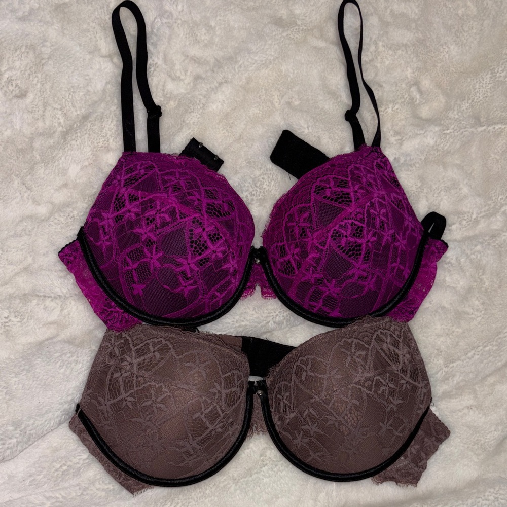 Women's Lace Push-Up Bra - Magenta and Brown
